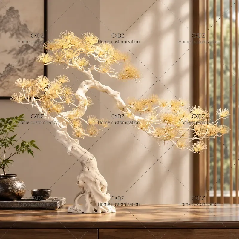 Simulated Welcome Pine Large Fake Tree for Shopping Mall Hotel Window Staircase Decorative Green Plant Landscape
