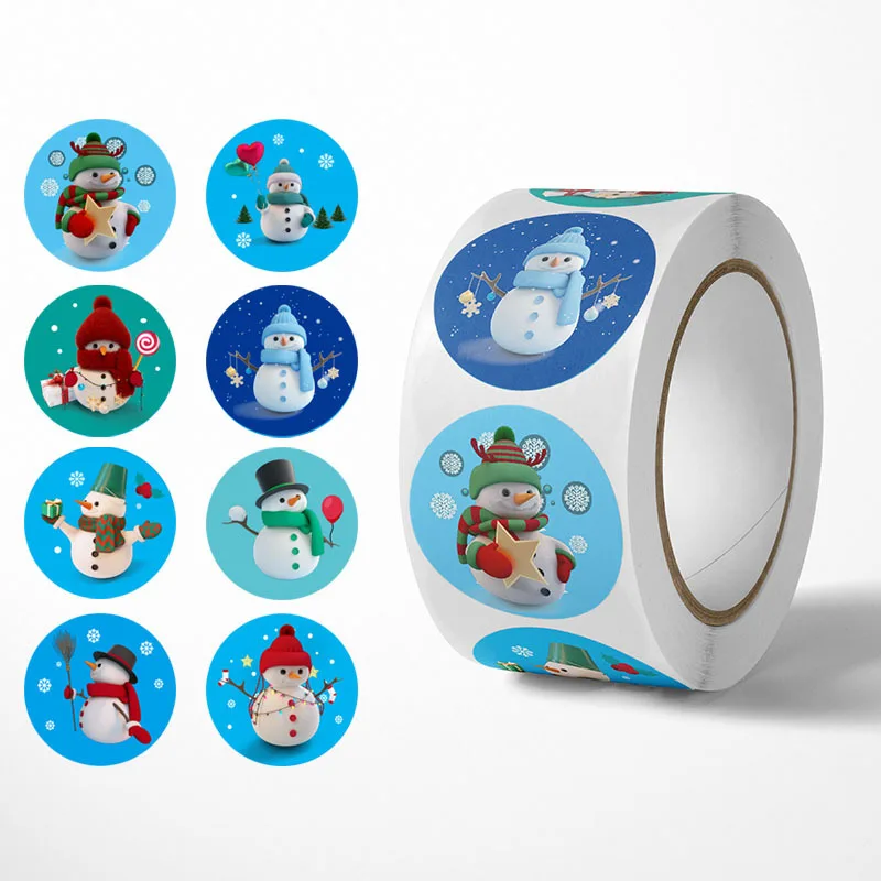 

500pcs/roll Blue Merry Christmas Stickers Snowman Adhesive Xmas Decorative Labels For Greeting Card Envelope Holiday Gift Wraps