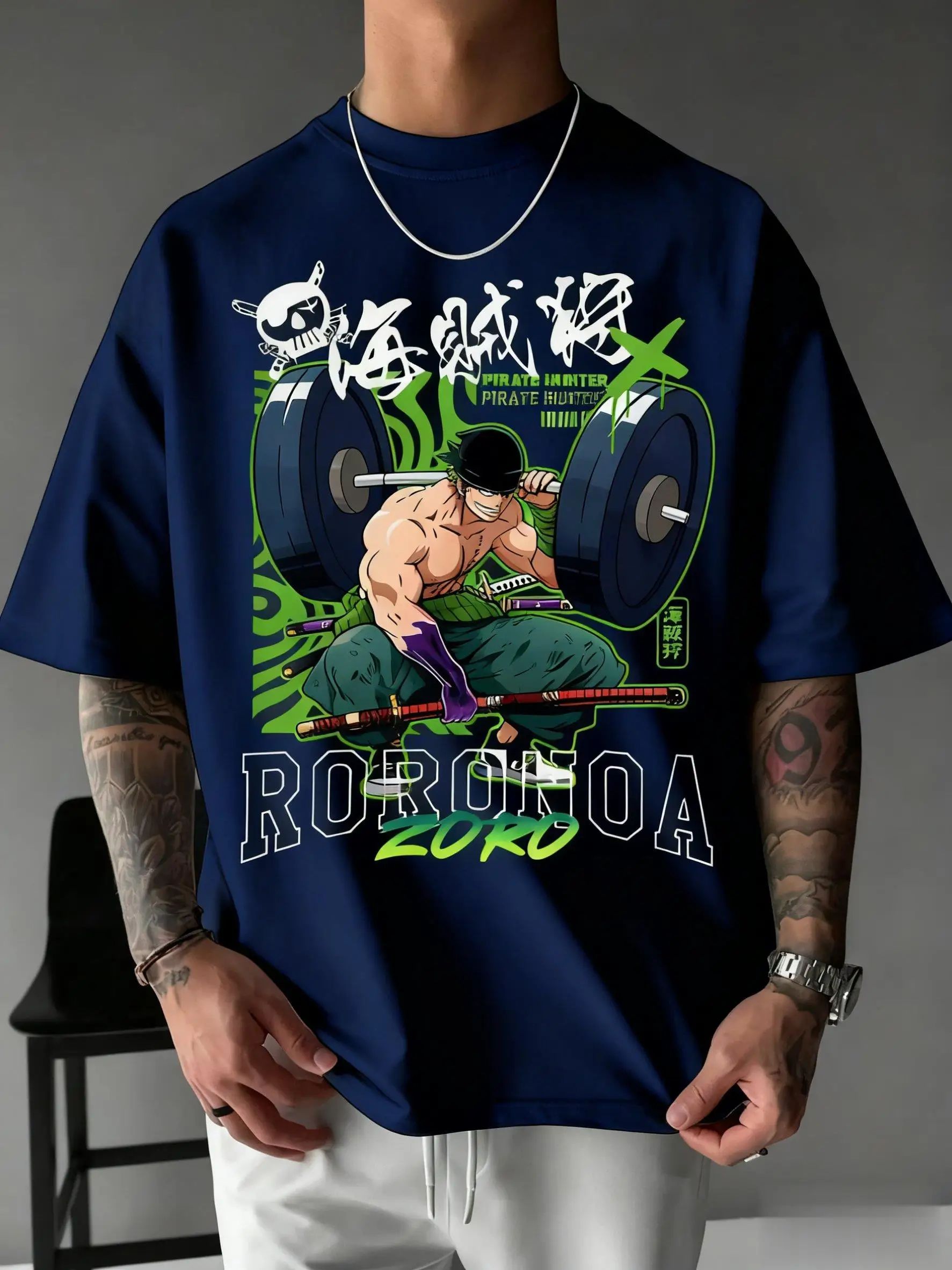 Een Stuk Zoro Anime Print T-shirt Mannen Vrouwen Katoen Korte Mouw Grafische Tee Zomer Mode Oversized Casual Gym Top Y2k Kleding