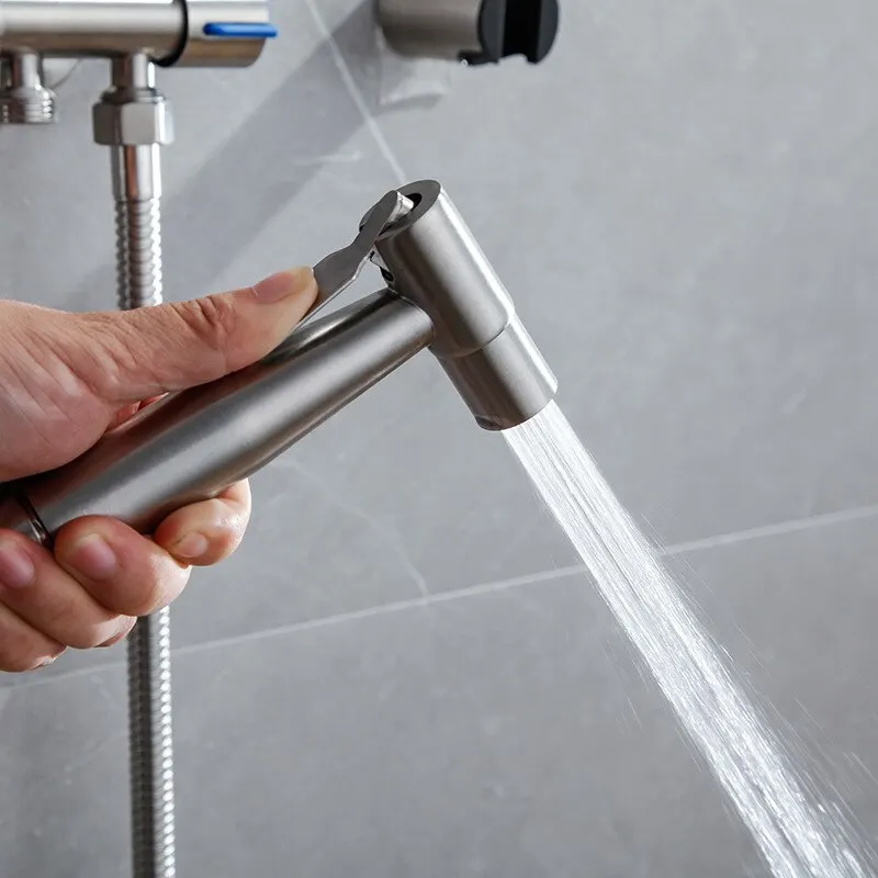 BAOKEMO Bathroom Toilet Bidet Sprayer Set 304 Stainless Steel Two Way Faucet With 1.5M Flexible Hose Bathroom Shower Head Set image 5