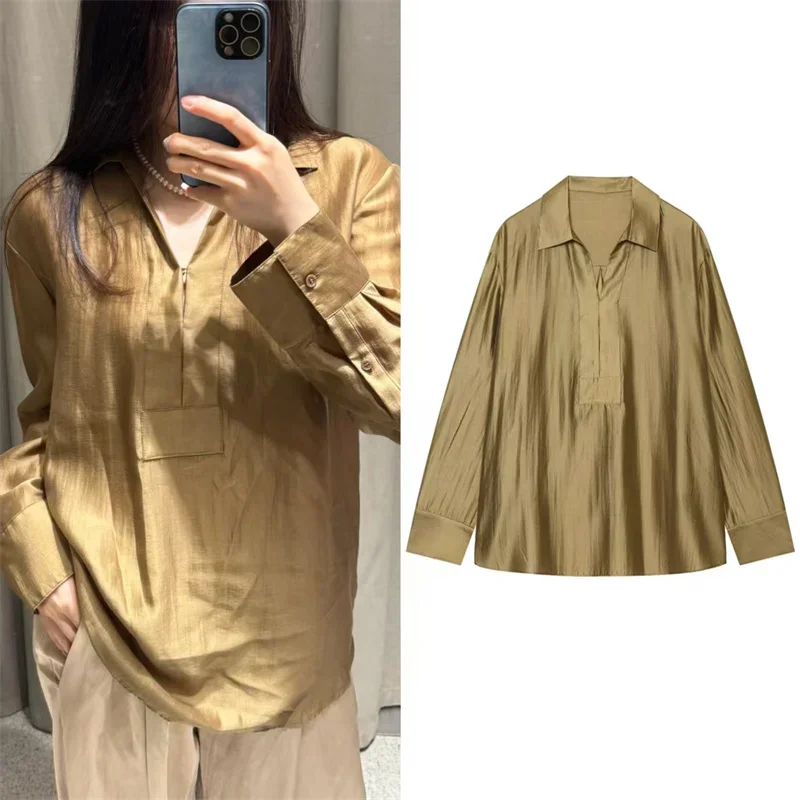 ZOCI Women's Shirt 2026 Fall New Mustard Long-Sleeve Loose Lightweight Shirt Stylish and Trendy High-Street Sharp