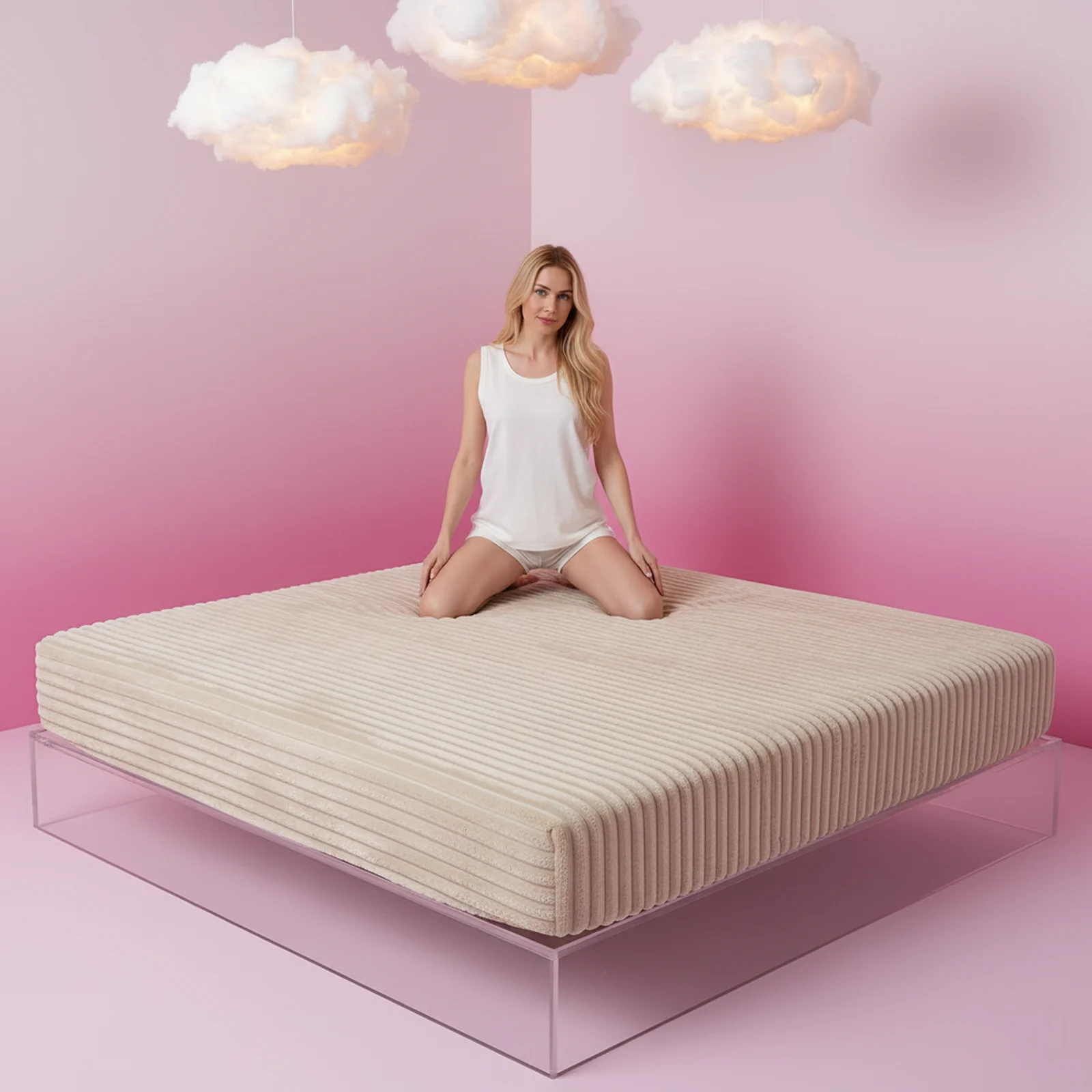 Simple Solid Color Thickened Flannel Striped Bed Wedge  Single Piece  Plush Mattress Protector Cover for Autumn/Winter  Soft and Comfortable  Velvety Feel  Machine Washable  Suitable for Bedrooms  Dorms  and Hotels  Bedding Decoration