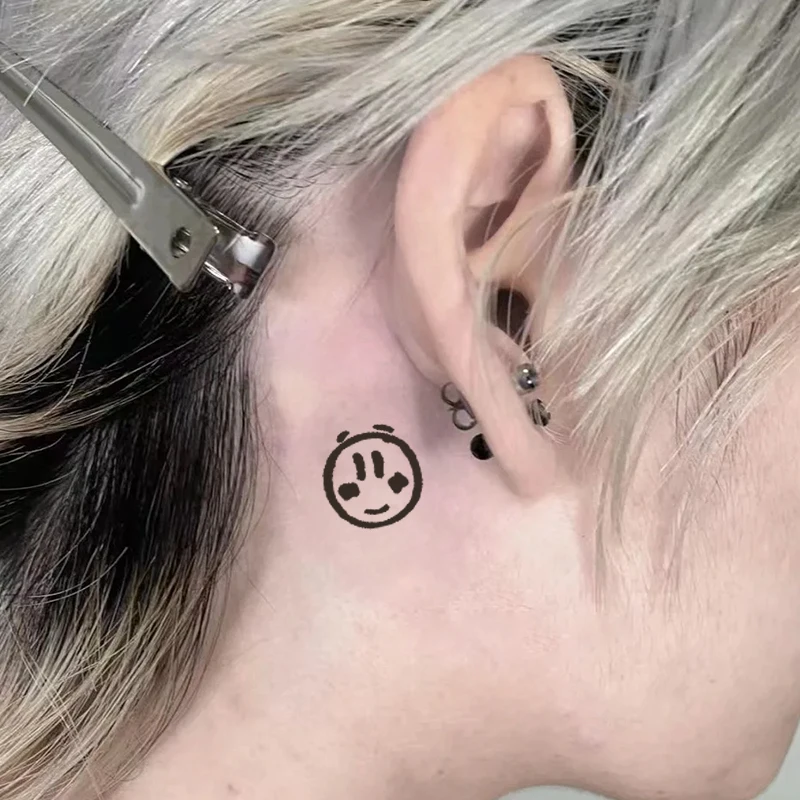 1Pc Smile Emoji Waterproof Temporary Tattoo Stickers, Long-lasting Waterproof for One to Two Weeks, Suitable for Finger, Plam.
