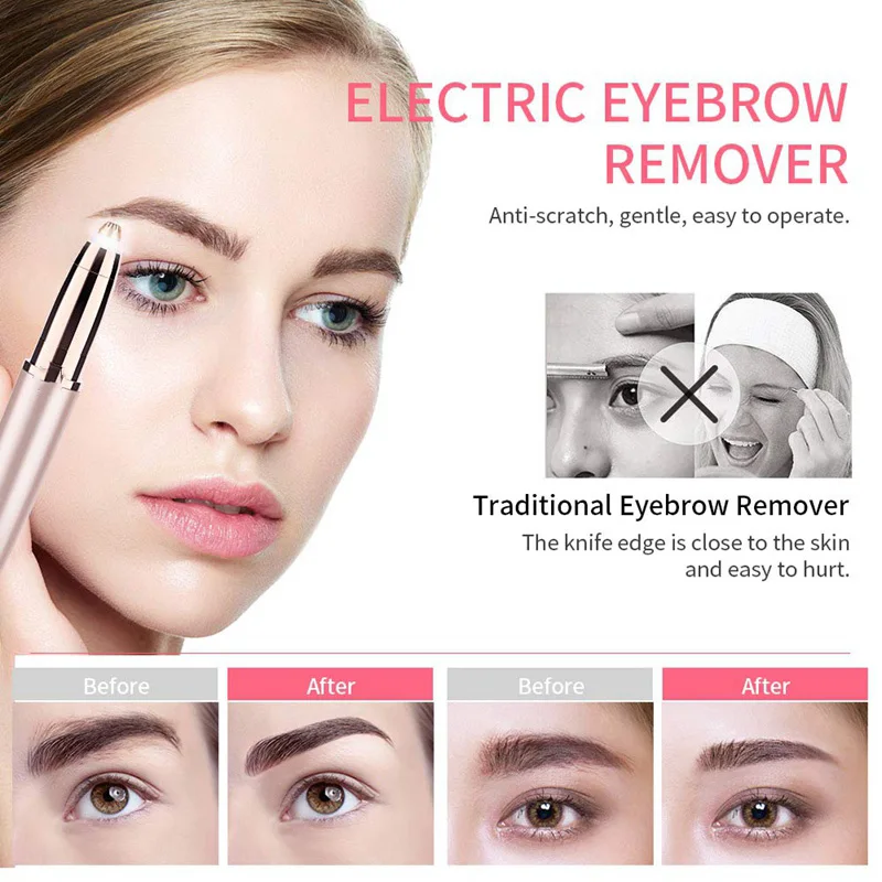 New Design Electric Eyebrow Trimmer Makeup Painless Eye Brow Epilator Mini Shaver Razors Portable Facial Hair Remover for Women