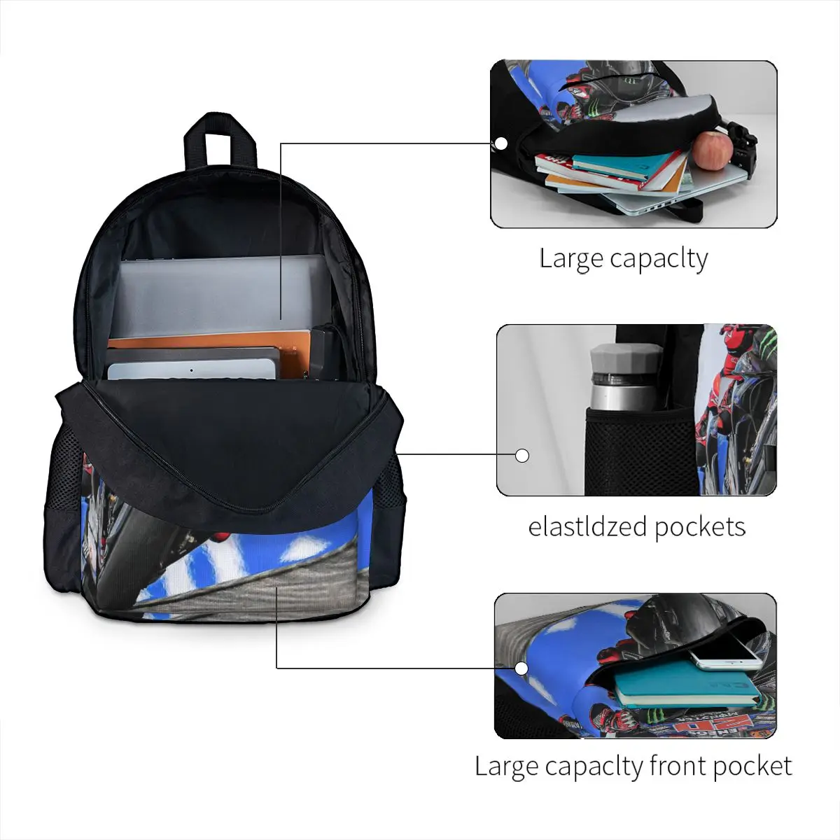 Fabio Quartararo French Motorcycle Racer  Student Backpack School Bag for Men Women Fashion Bookbag Shoulder Bags