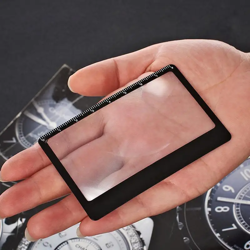 Geldbörsen-Lupe-Karte 3X Mini-Vergrößerungsglas-Lineal Taschen-Lupe zum Lesen Feueranzünden Überlebenswerkzeuge Vergrößerungsglas