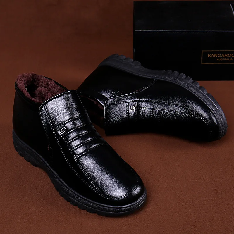 Chaussures en cuir décontractées imperméables pour hommes, chaussures montantes à enfiler au glouton, chaussures de travail chaudes, grande taille,