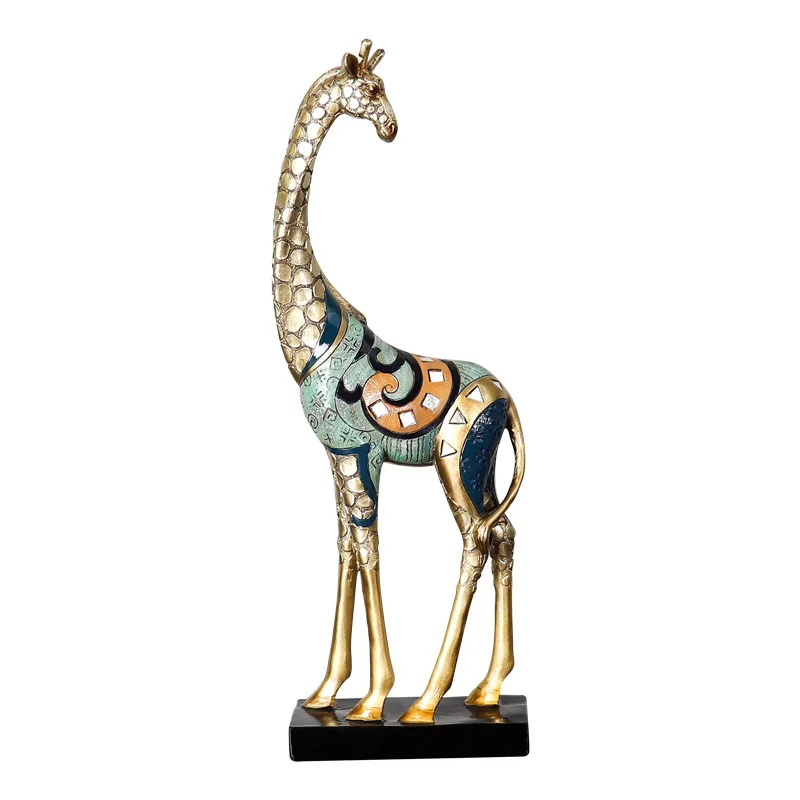 Simulazione animale scultura giraffa madre e bambino dipinto statua moderna decorazione della casa ornamenti artigianali dorati