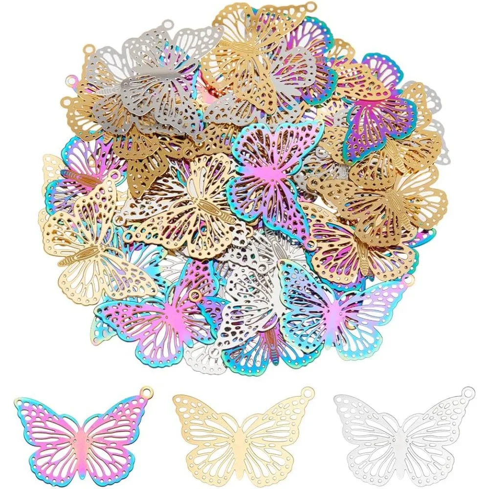

Butterfly Filigree Connector Charms Butterfly Link Charms Double Loop Pendants Connectors Hollow Butterflies for DIY Necklace