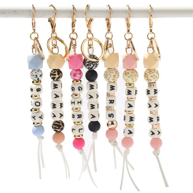 Letter MAMA LOVE Keychain For Women Men Silicone Beads Keyring For Keys 2022 Car Keychain Charms Wholesale Gift Trendy New