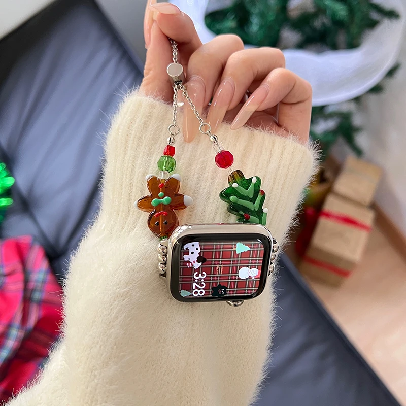 Браслет с бусинами допамина для Apple Watch Band 40 мм 45 мм 44 мм 49 38 41, металлический ремешок для IWatch Series 9 8 7 6 SE 5 4, Рождественский браслет