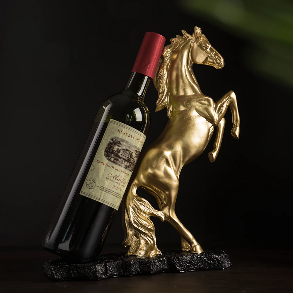 

NORTHEUINS Resin Golden Horse Wine Rack Storage Figurines Creative Animal Modern Stand for Wine Bottle Holder Home Decoration