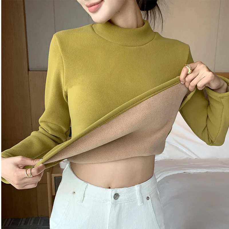 Women Cashmere Sweater 2023 Winter Thicken Warm O-neck Thermal Jumper Casual Pullovers Solid Fleece Tops Basic Bottoming Shirts