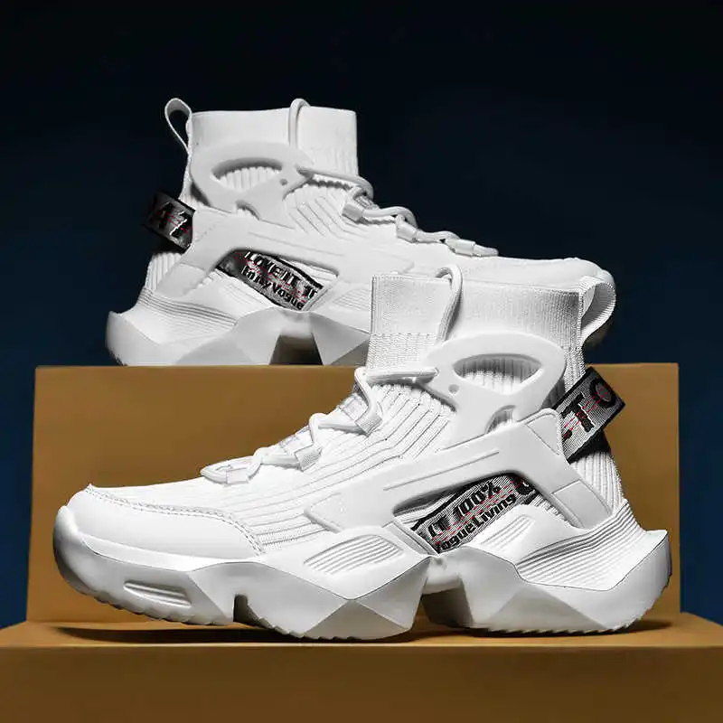 

Massive Thick Sole Men Shoes 46 Basketball Outdoor Sneakers Beige Loafers Sport New Style Wide Foot Shows New Year's