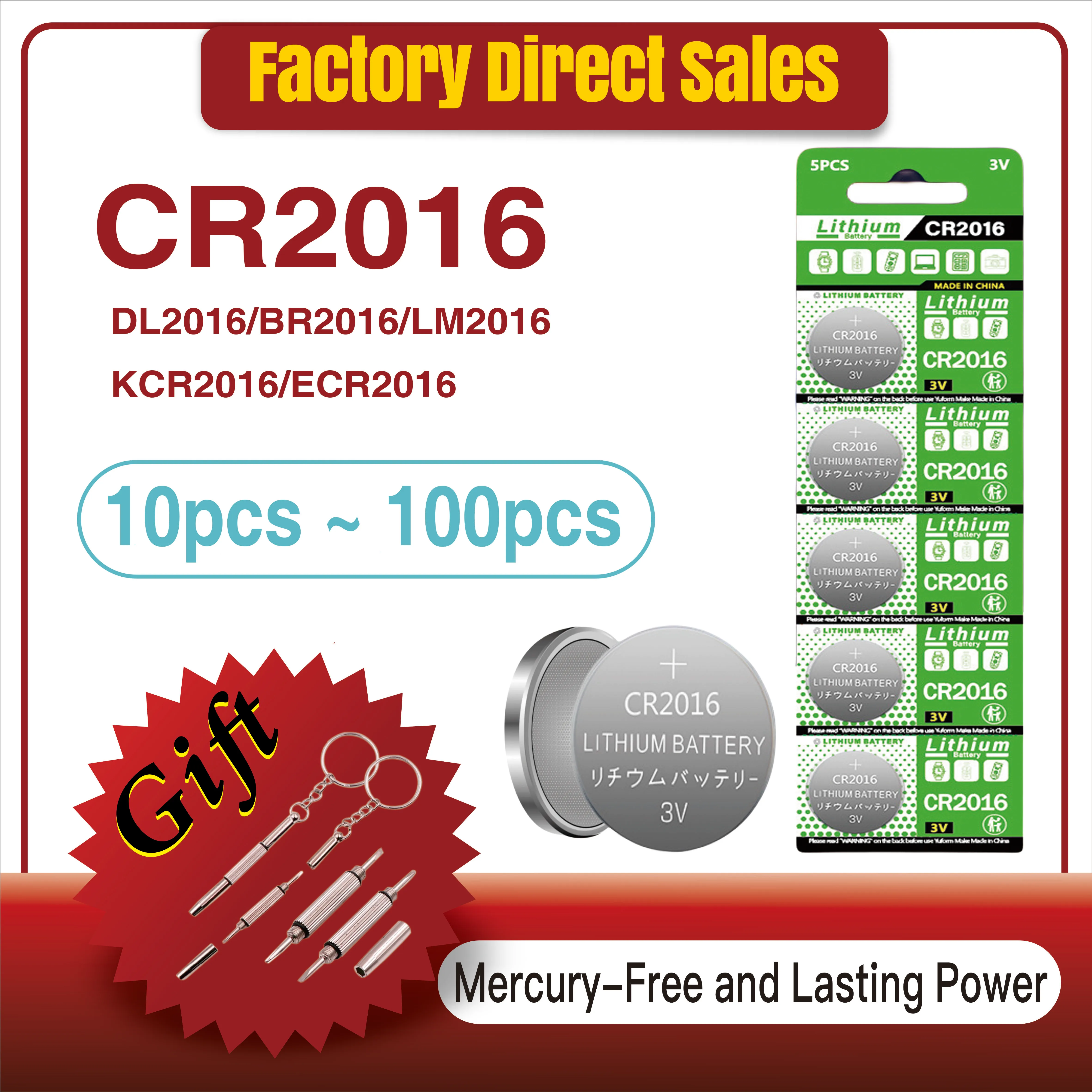 

10-100PCS 3V CR2016 Lithium Button Battery DL2016 BR2016 DL2016 LM2016 CR 2016 Coin Cell Watch Batteries for Toys Clock Computer