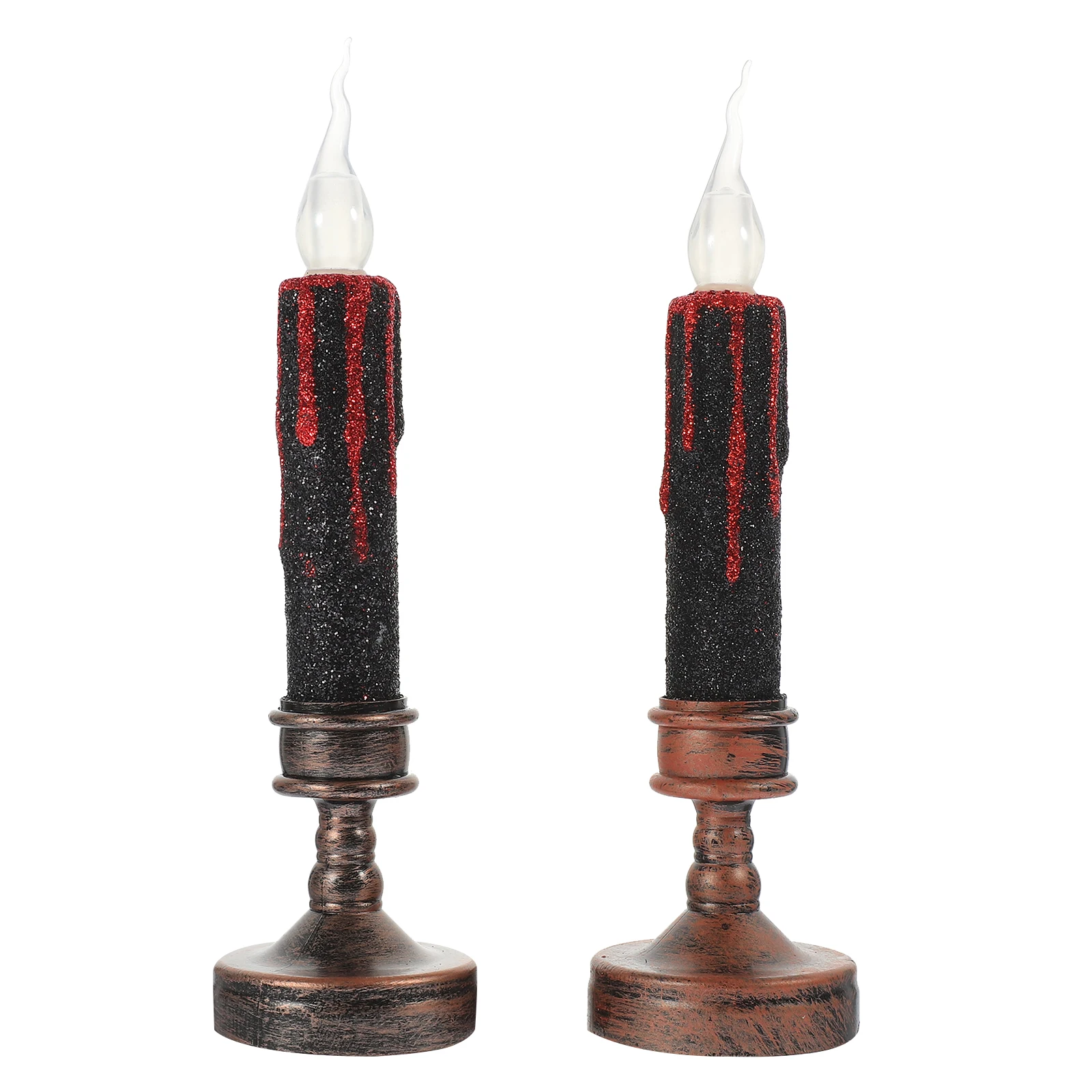 

2pcs Retro Led Flickering Flameless Candles Wax Drip Design Halloween Party Lamp Electric For Wedding Christmas