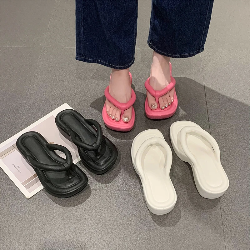 Summer 2024 Women's flip flops Platform sandals Soft Soled EVA Women's Slippers Non-slip beach shoes Solid Color Women's sandals