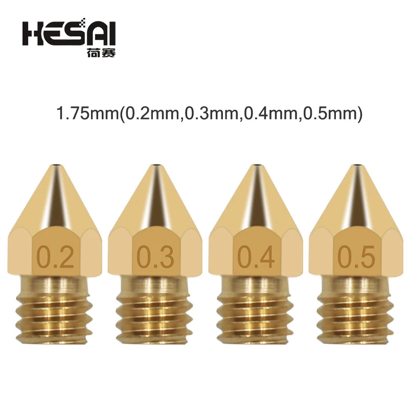 10PC MK8 Brass Nozzle 0.2MM 0.3MM 0.4MM 0.5MM 0.6MM Extruder Print Head Nozzle For 1.75MM CR10S Ender-3 3D Printer Accessories