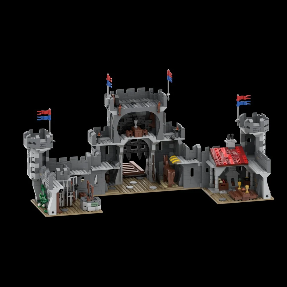 Nuovo modello europeo medievale del cavaliere del leone castello Street View MOC giocattoli assemblati per bambini creativi regalo di festa blocchi MOC