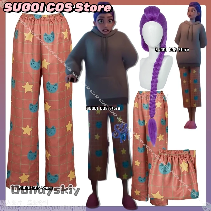 

Пижамные штаны Руми, косплей, Kpop, демон, аниме-костюм{SUGOI COS}Детский мультяшный ретро-стиль, оранжевый, синий, кошка, звезда, узор, Хэллоуин
