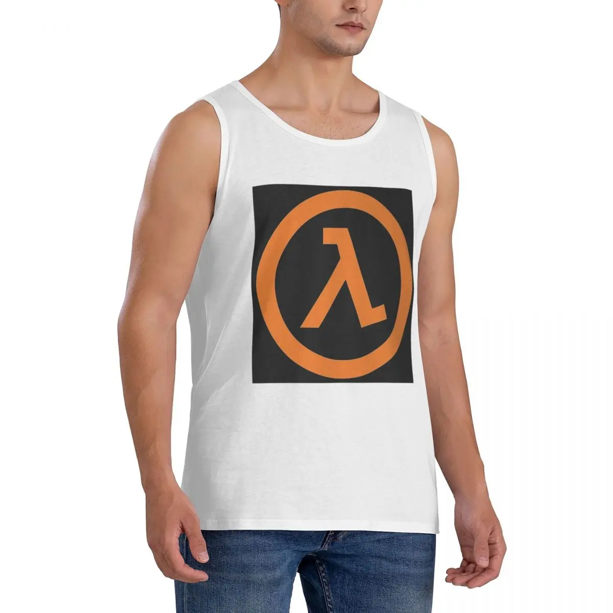 100% Cotton Half Life Lambda Sleeveless T-Shirt Men Workout Sports Clothing Tops Men's Crew Neck Vest