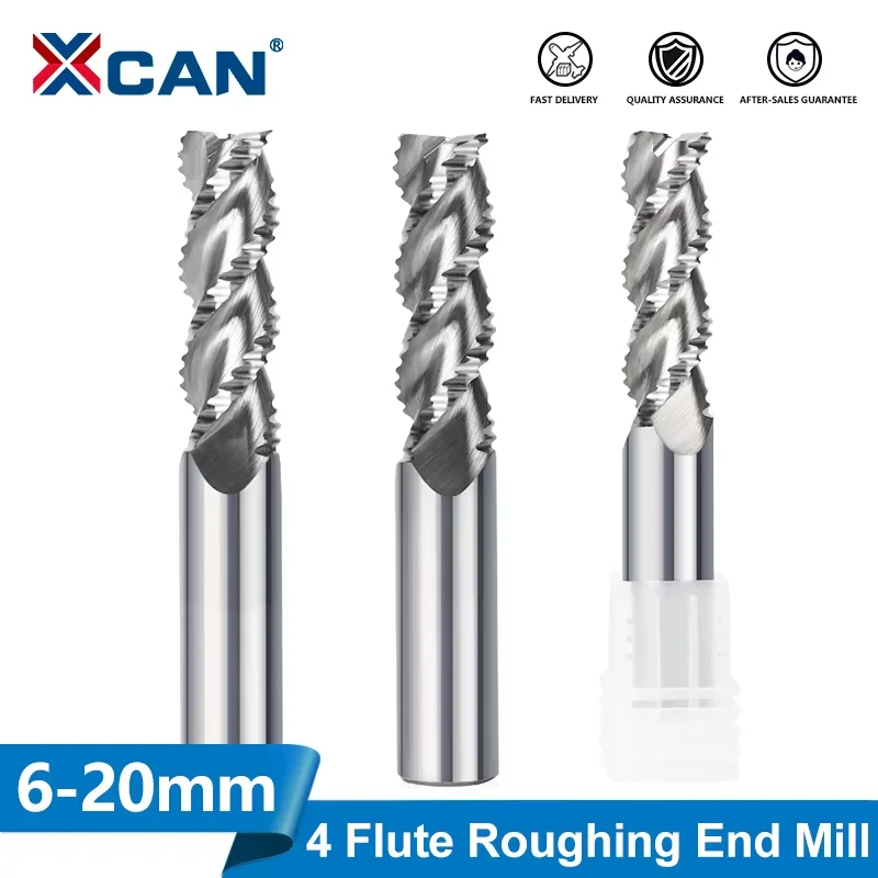 XCAN 1 pieza Fresa de desbaste HSS de 4 filos de carburo, broca para router CNC de 6-20mm para metal, acero, aluminio y madera