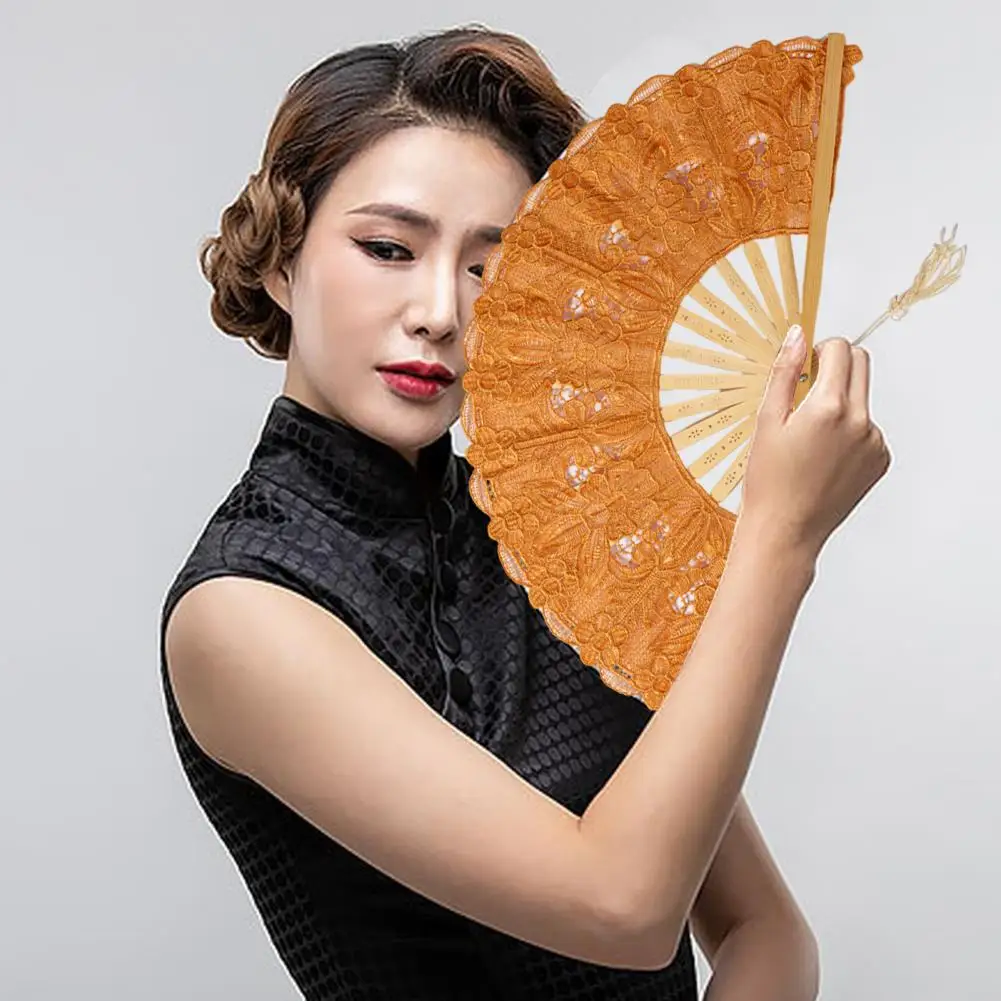 Handheld Fan European Folding Fan Vintage Lace Folding Fan with Tassel Hollow Ribs European Dance Performance Party for Women