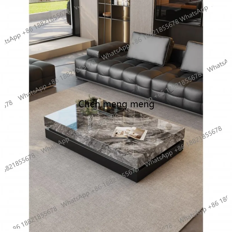 

Italian minimalist light luxury square large size rock slab coffee table designer living room coffee table