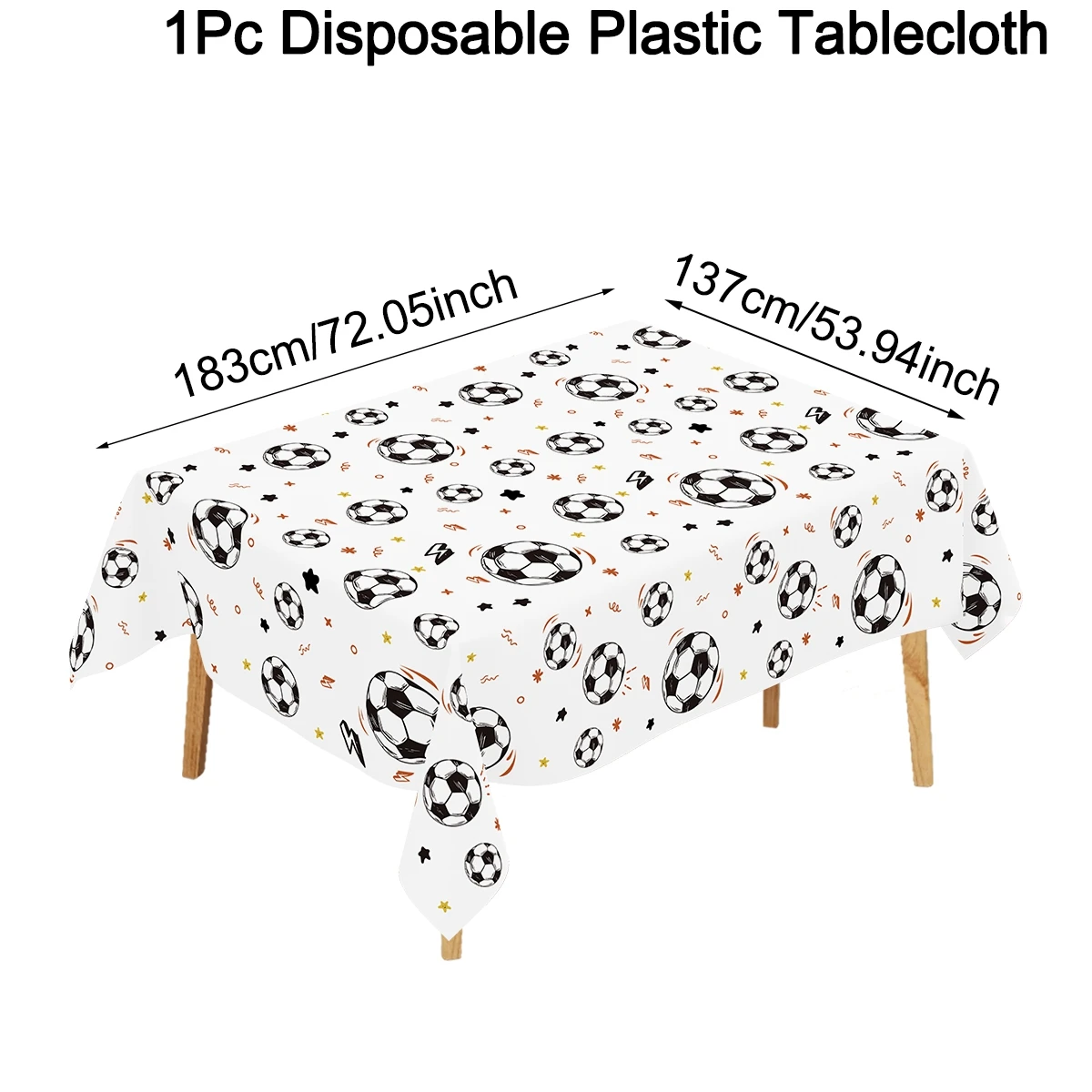 183x137cm Soccer Theme Disposable Tablecloth White Background Football Plastic Tablecover First Birthday Party Decorations - view 2