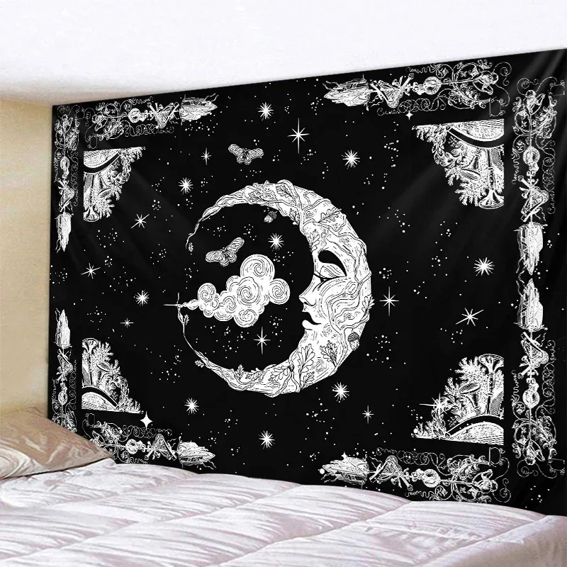 VIKAMA Dark Starry Sky Moon Tapestry Dreamlike Star And Moon Element Tapestry Bedroom Headboard Instagram-Style Decor Tapestry