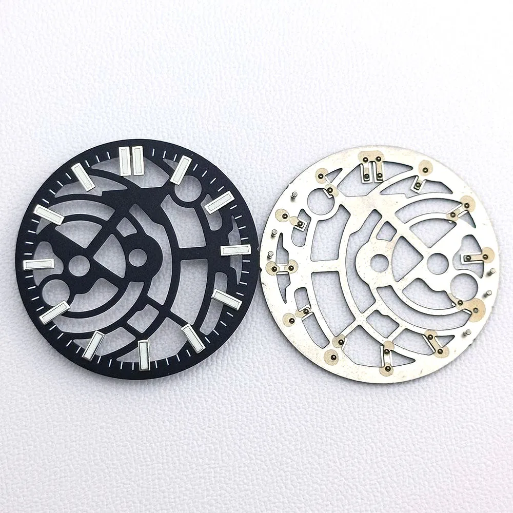 28.5mm 다이얼 홀로우 아웃 다이얼 NH70/NH72 무브먼트 호환 블루-그린 야광 고품질 다이얼 시계 개조 액세서리