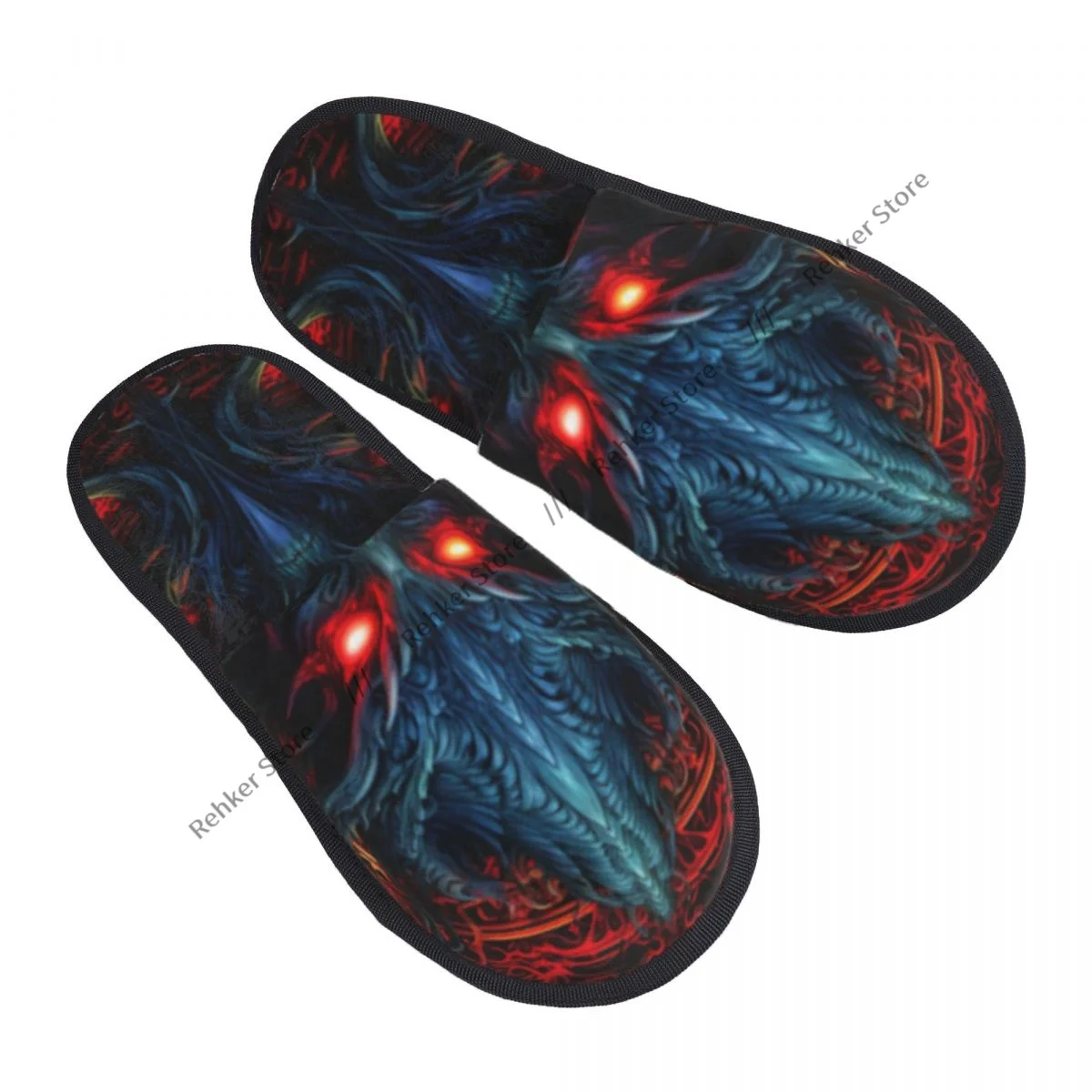 Demon With Red Eyes Indoor Slippers Furry Slipper Winter Home Shoes House Flat Closed Toe Slides Flip Flops