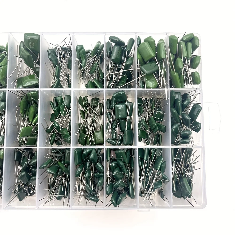650PCS/lot 24Value 250V 400V 630V 1000V  10NF 22NF 2E104J 2E103J 2G103J 2J102J Polyester Film Capacitor Assorted Kit Capacitors