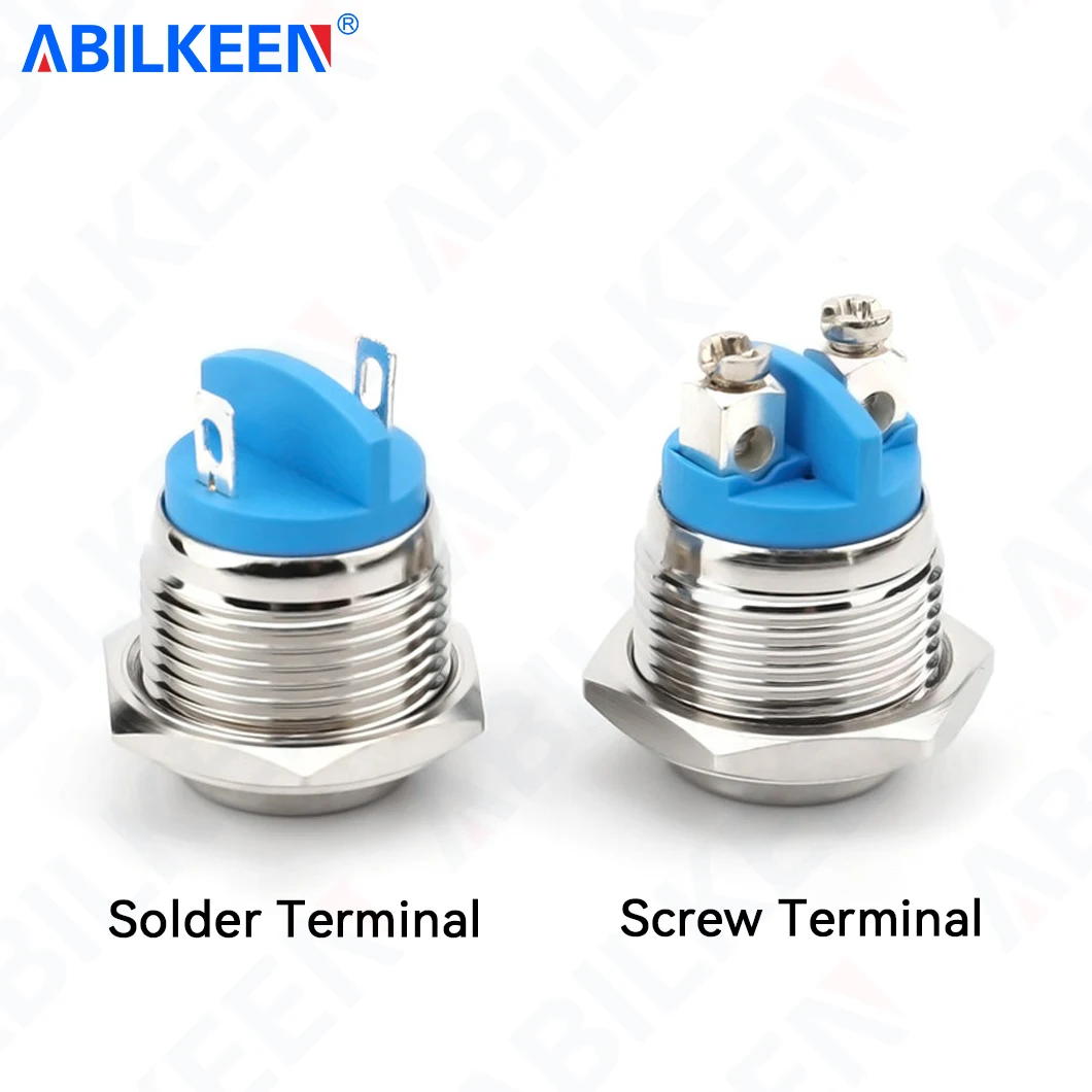 IB16N 16MM Mini Metal Push Button Switch 1NO Momentary Push Button Flat/Convex Surface 3-250VAC with 2Pin Solder/Screw Terminal