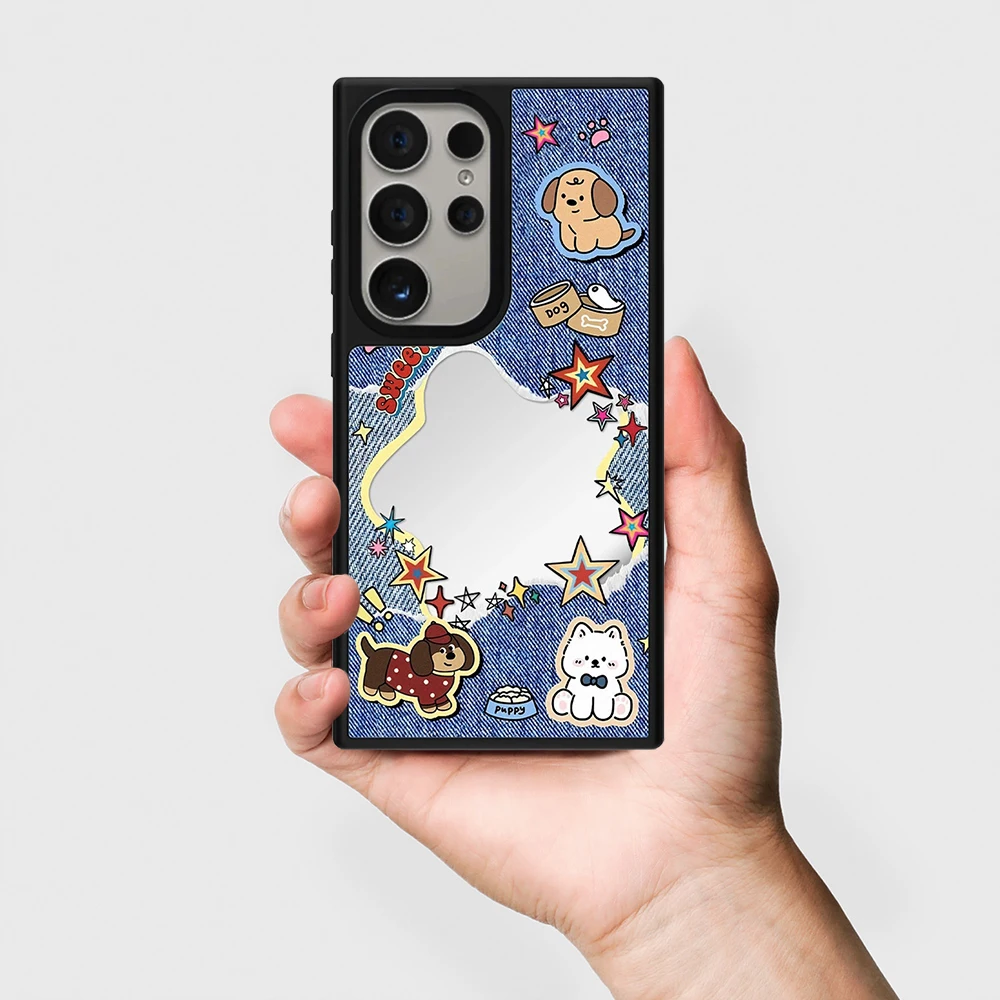 Happy Day Puppy Pattern Mirror Surface Case for Samsung Galaxy S26 S25 S24 S23 Ultra S26U S26 Plus Protective Case