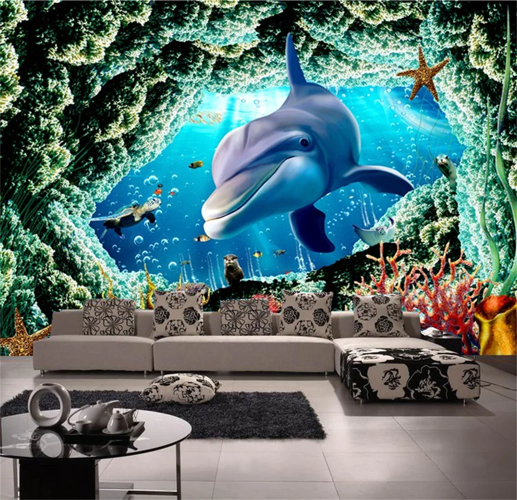 beibehang Custom photo wall paper background wallpapers living room TV dolphin crocodile background 3d murals wallpaper