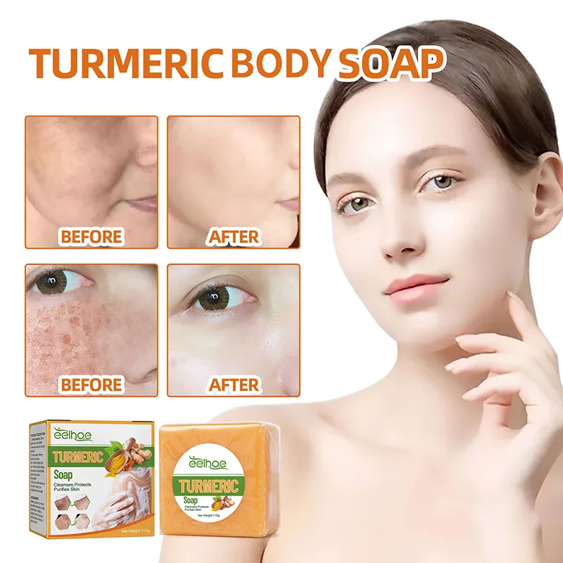 Eelhoe Turmeric Cleansing Soap Lightening Spot Black Spot Acne Print Refreshing Tender Smooth Skin Body Cleansing Soap