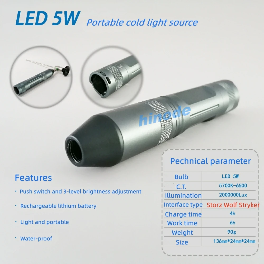 Medical Mini Portable Handheld LED High Brightness fits Storz Wolf Styker Interface ENT Endoscope Cold Light Source Water-proof