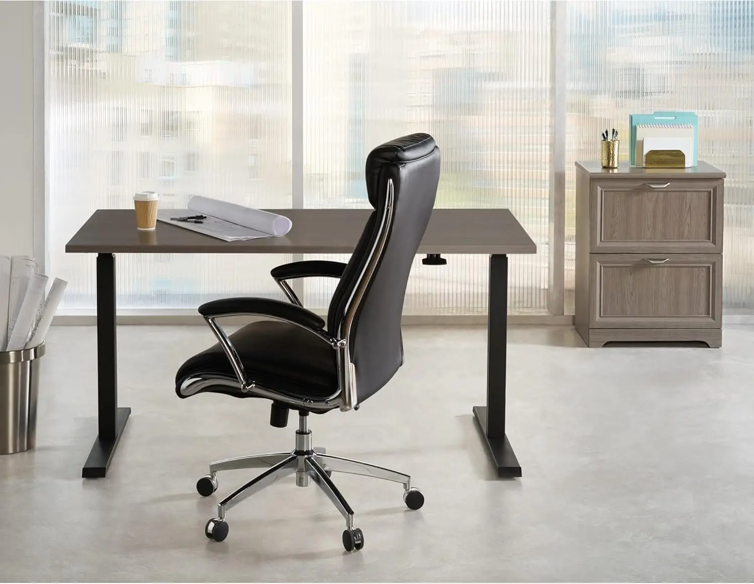 ® Magellan 60""W Pneumatic Height-Adjustable Standing Desk, Gray