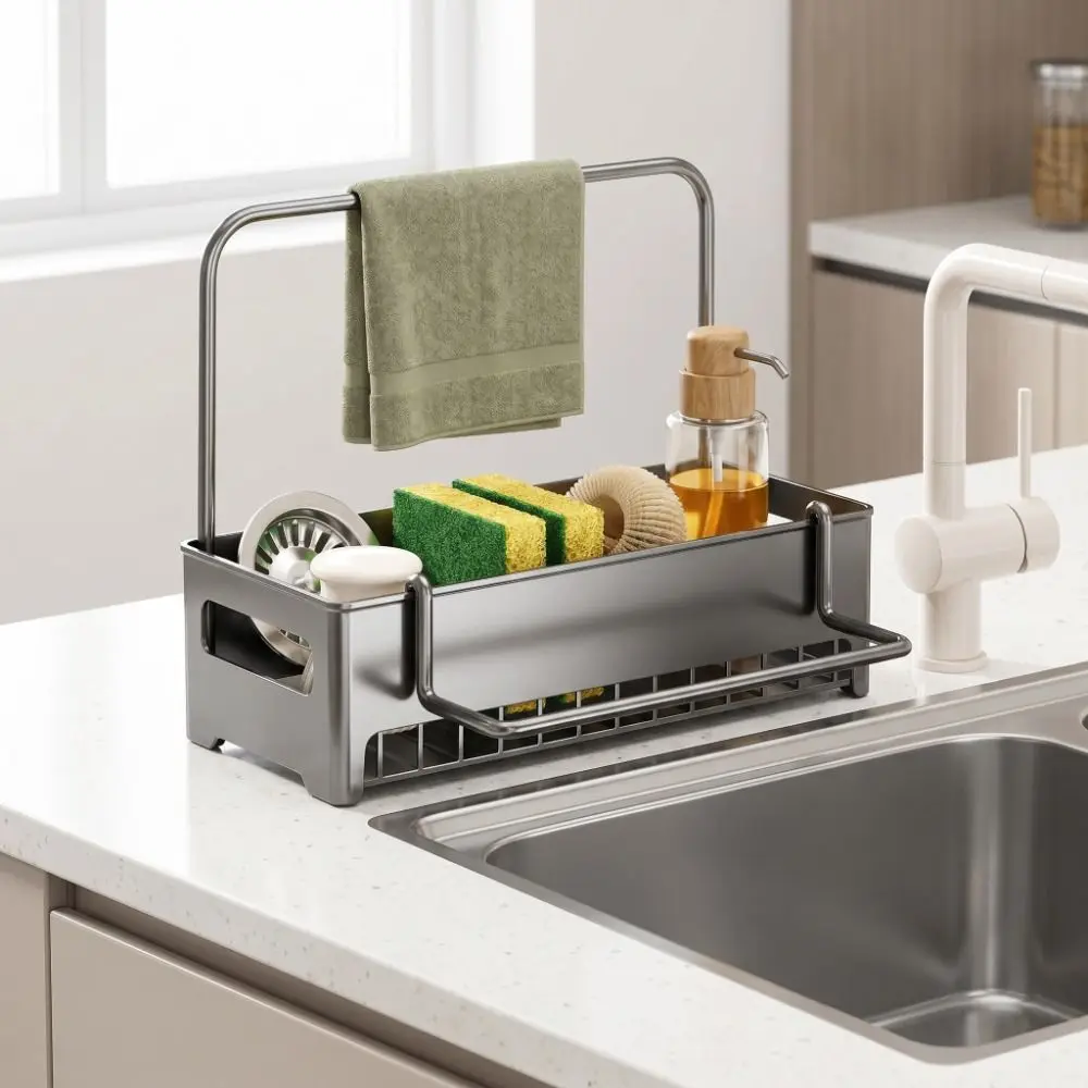 Detachable Sink Storage Rack Multi Functional Sponge Holder Kitchen Sink Organizer Storage Tray Drain Rack Bathroom Sink