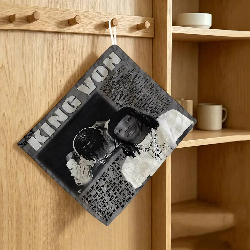 Fashion Rap Singer k_King V_Von Polyester Cotton Hanging Kitchen Towel, Soft Hand Wiping Towel, for Kitchen Bathroom Home