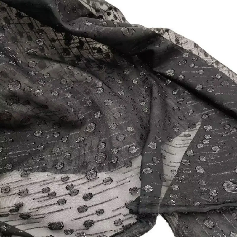 50cm/100cm*150cm Black Chiffon Silk Fabric African Lace Crepe Printing 75D Polyester Fabric for DIY Clothing Dress Decor