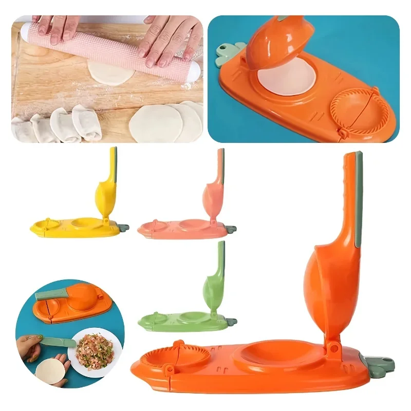 2 In 1 Dumpling Skin Press Manual Dumplings Modeling Maker Set Dough Pressure Mould Machine Pressing Tool Mold for Kitchen