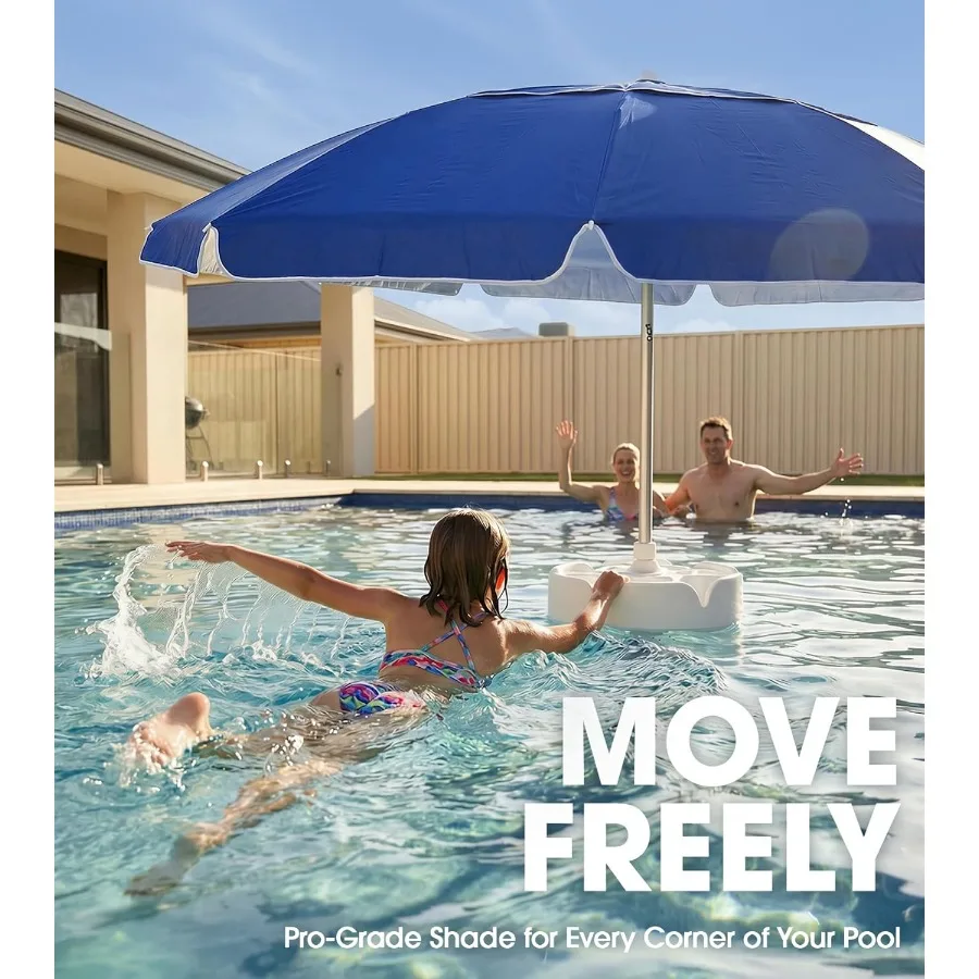 7FT Floating Table Umbrella with Base and Cup Holder, Portable Pool Umbrella for Inside of Pool, Floating Poolside Shade Includ