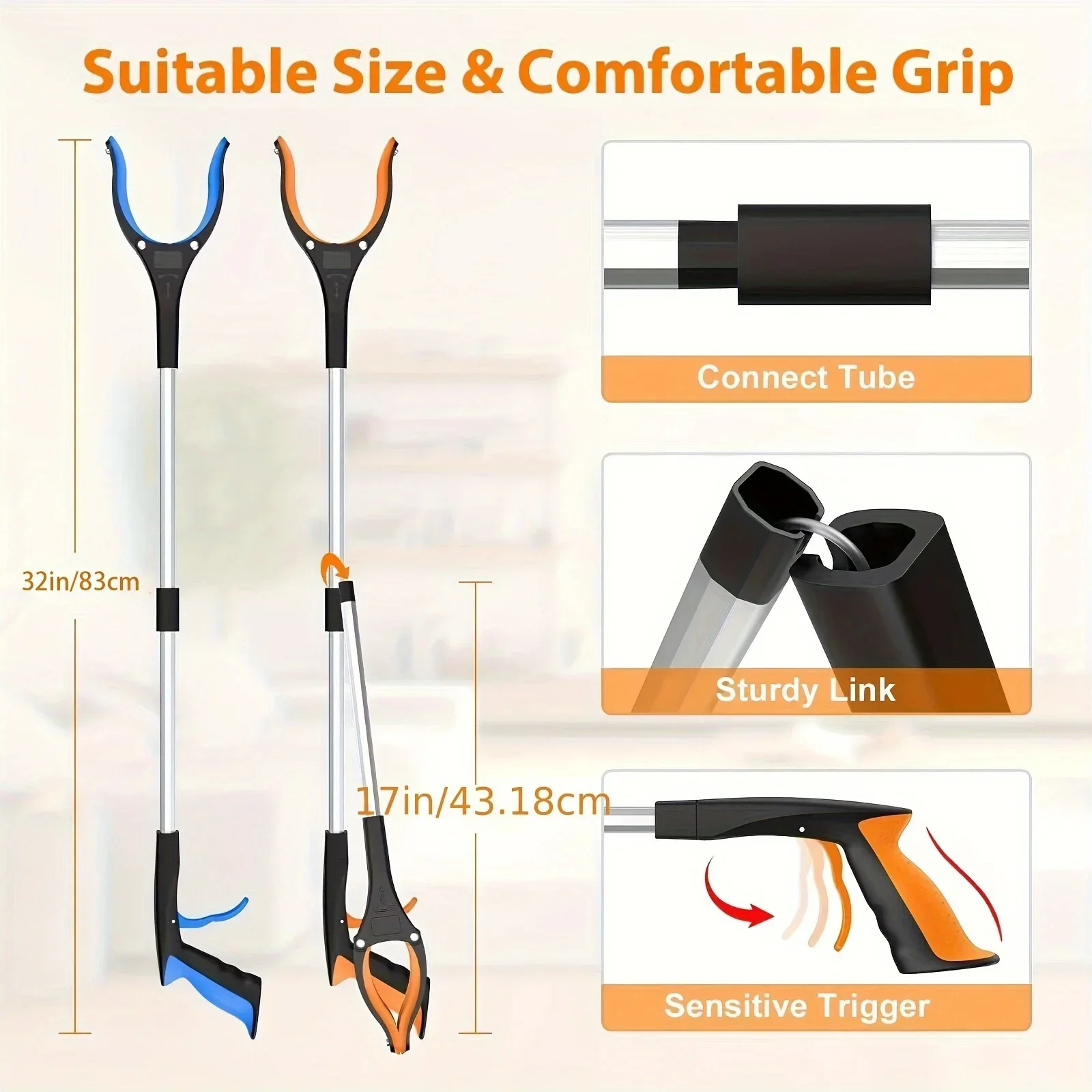 With 360 ° Rotating Clip 32 Inch Light Item Gripper magnetic Household Small Tools 1pc Garbage Pickup Gripper garbage collector