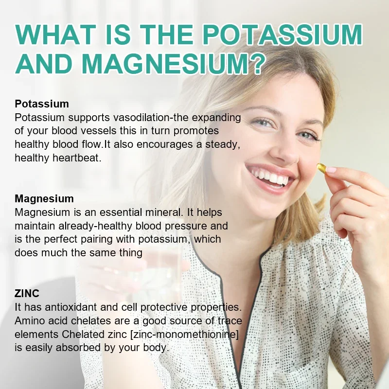 Potassium Magnesium Zinc Supplement, Support Vascular, Bone, Heart, Muscle & Nerve Health, Non-GMO, Vegan Capsules