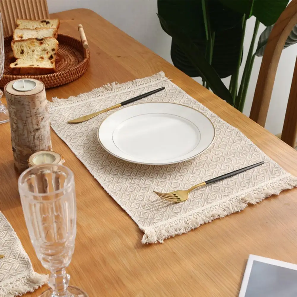 Table Placemat Non-slip Tassel Placemat Set Insulated Dinner Table Mat Cup Coaster Wear Resistant Non-slip for Stylish