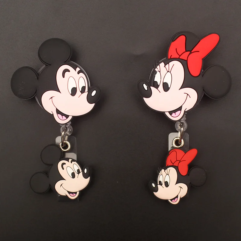 Cartoon Two Head Mickey Minnie Style Retractable Badge Reel Nurse Doctor Card Holder Office Hospital Name Card Supplies