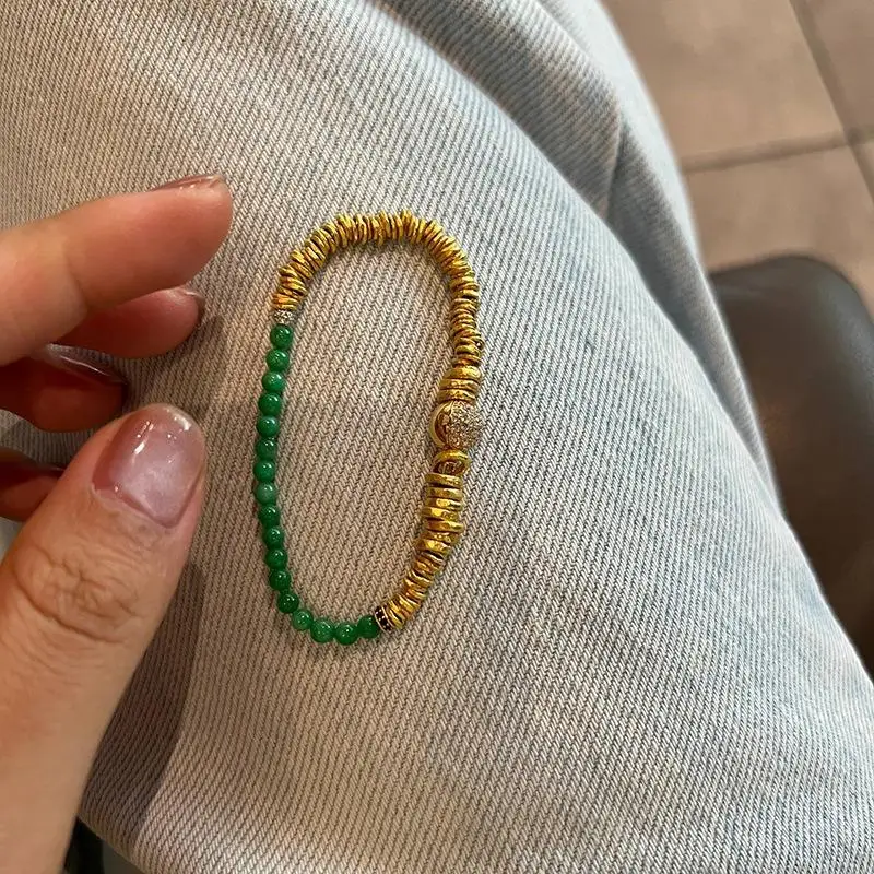 Retro New In Circular Bead Bracelet Fashion New In Trend Light Luxury Natural Jade chalcedony Green Bead bangles Jewelry