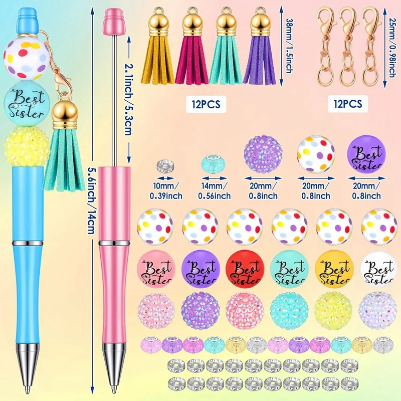 12Pcs Beadable Pens Bulk Bead Pens DIY Making Kit Multicolor Ballpoint Pen For Kids